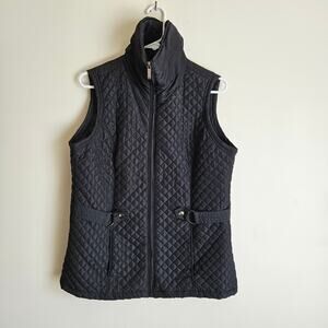 Mifresia Black Quilted Belted High Collar Vest, Sz M